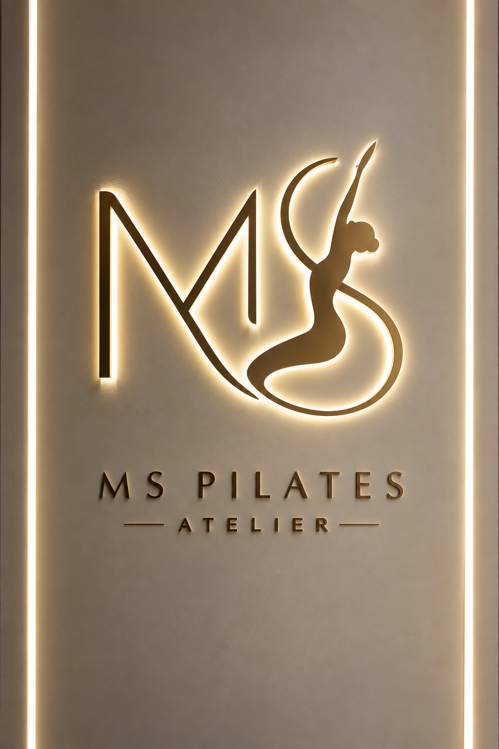 MS Pilates Atelier illuminated wall logo